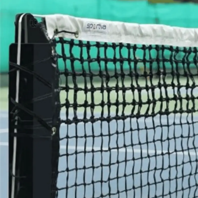Garware Sportiva Tennis Net installed on court post with black mesh and white top band for match play